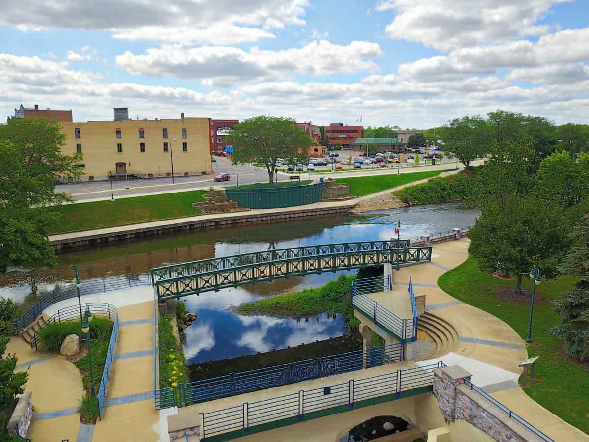 Aerial Drone Photos of Elkhart Riverwalk at Jackson Boulevard, Elkhart IN