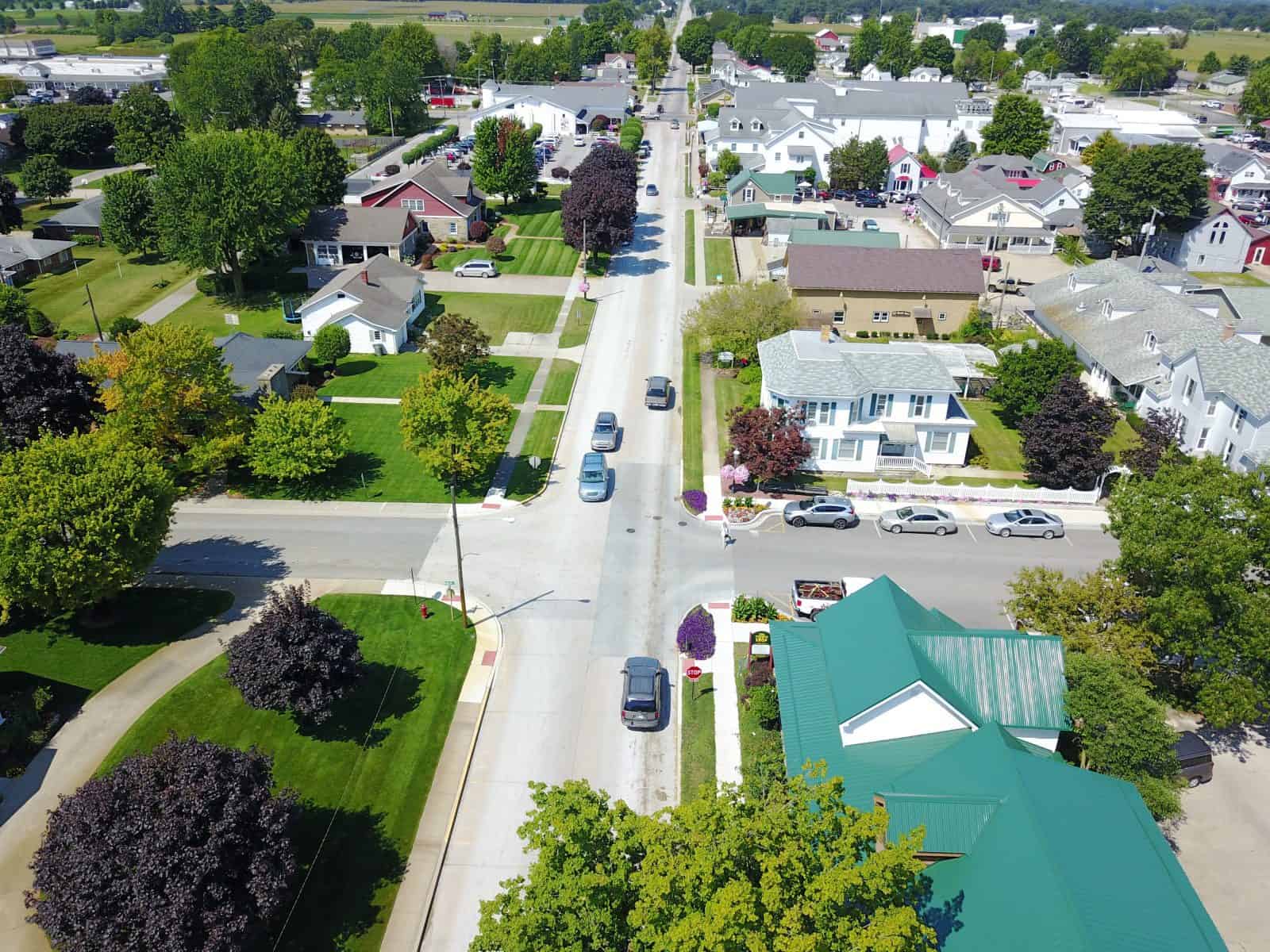 Aerial Drone Photos of Downtown Shipshewana, Indiana