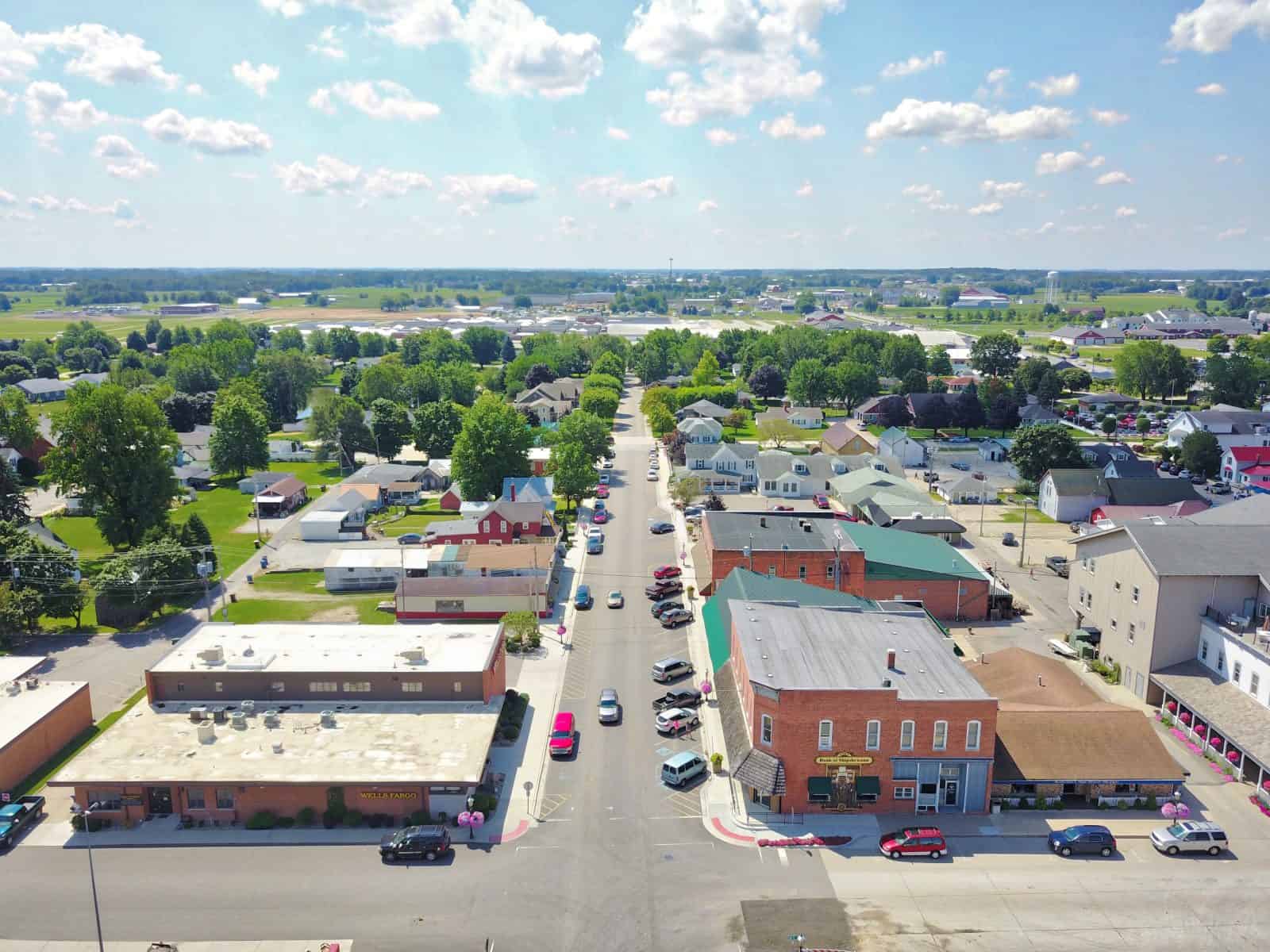 Aerial Drone Photos of Downtown Shipshewana, Indiana