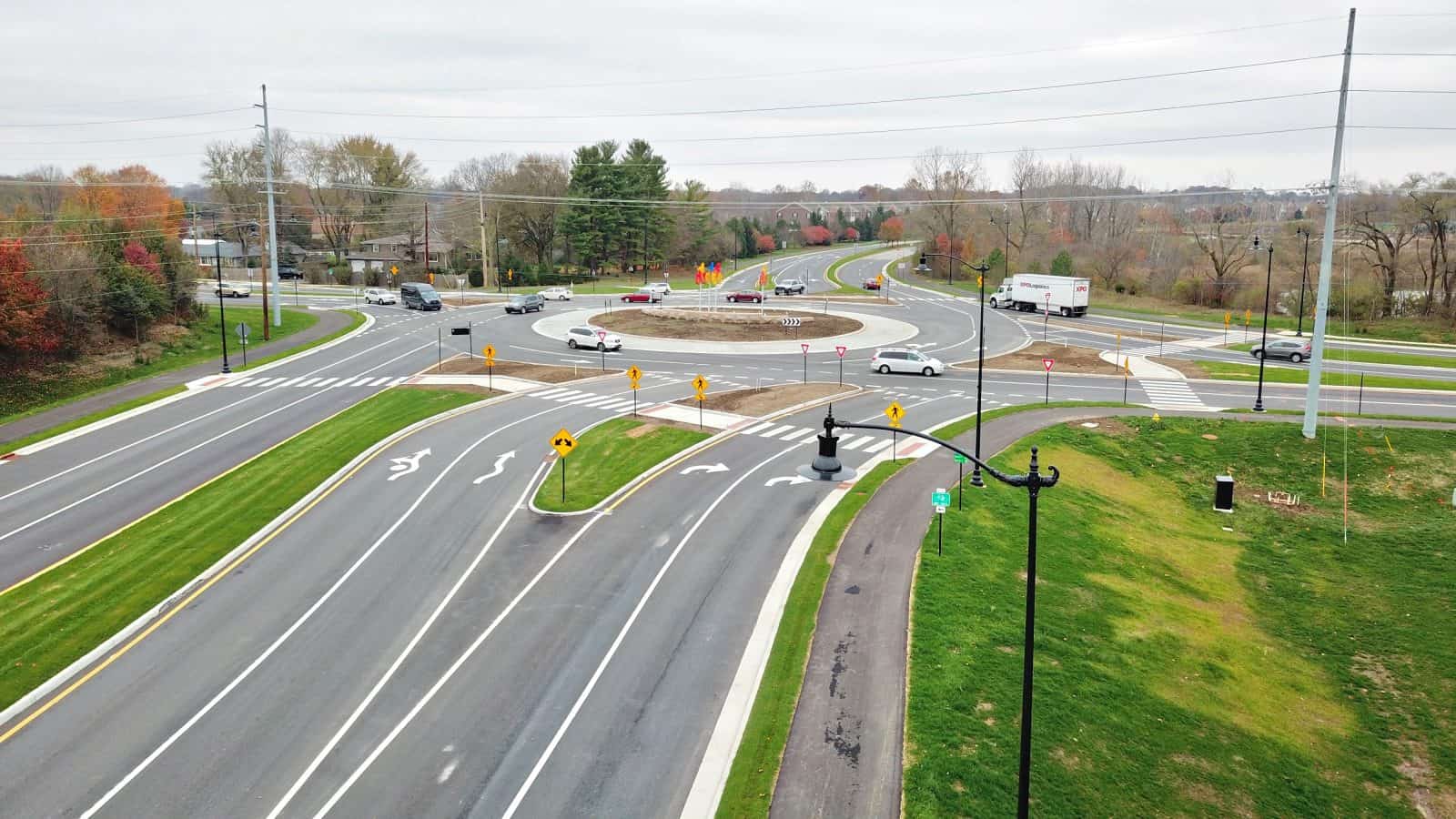 Aerial Drone Photos of 116th & Hazel Dell Roundabout, Carmel Indiana