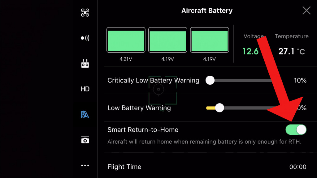 dji go return to home on low battery setting