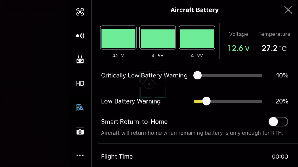 dji go return to home low battery setting off