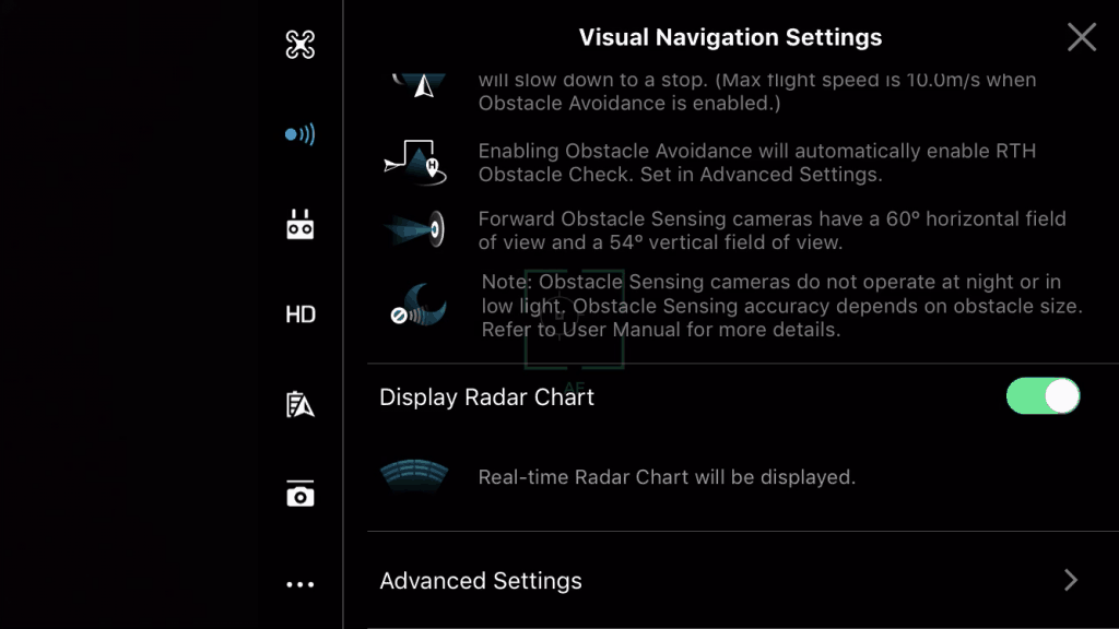 dji go app display radar chart setting turned on