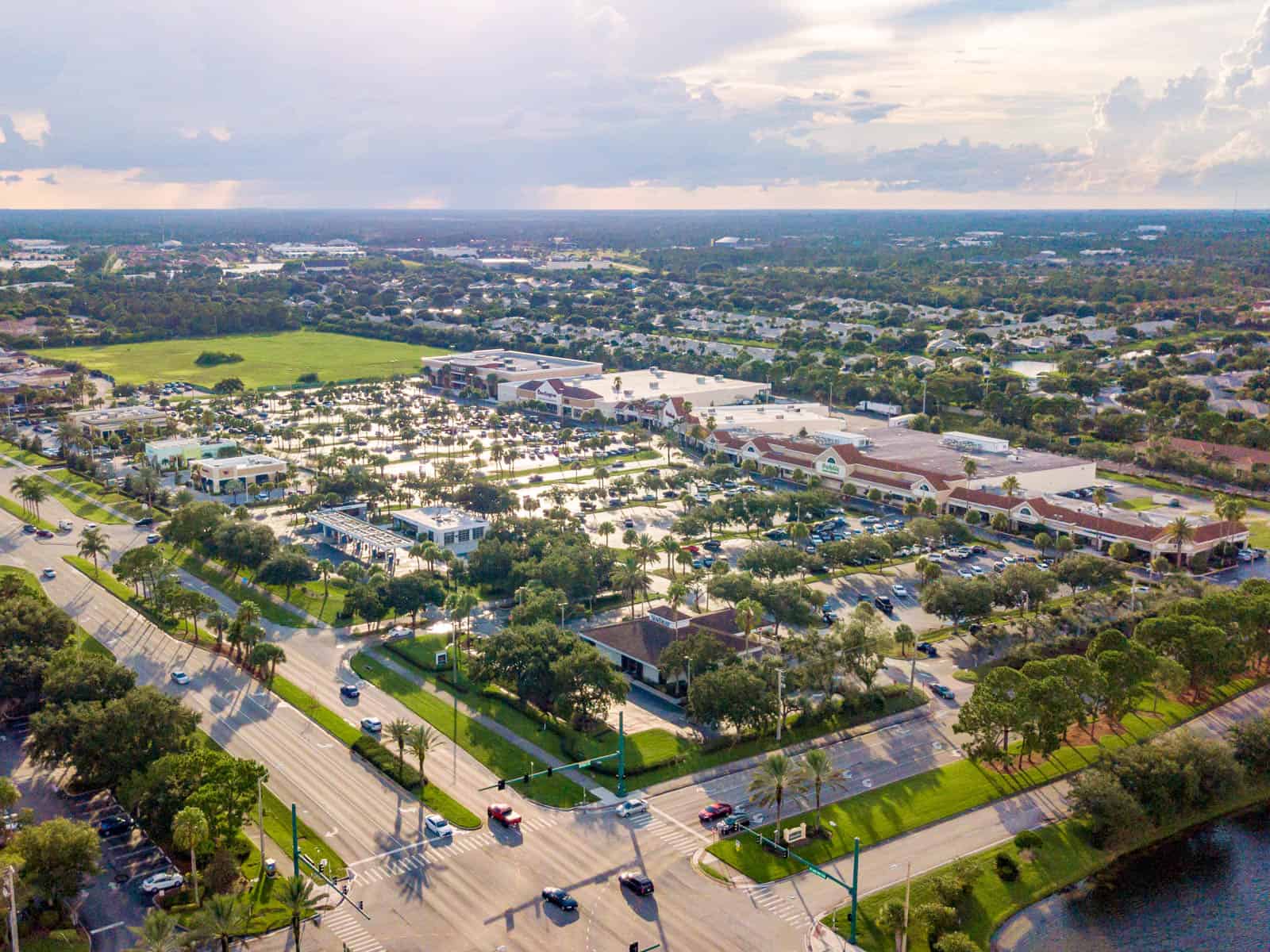 aerial drone photo of strip mall in Port St. Lucie, Florida