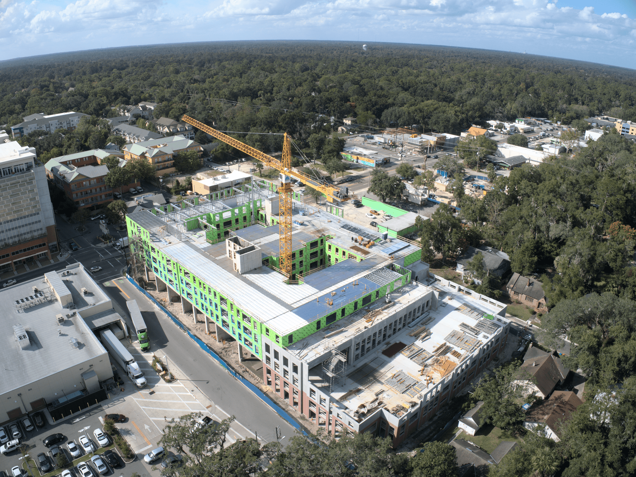 commercial shopping plaza aerial drone photo